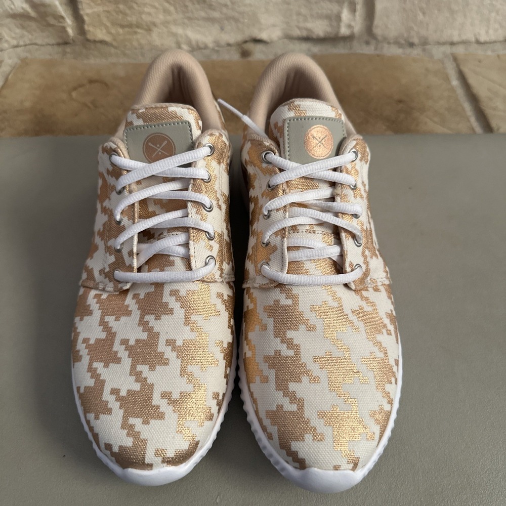 Inkkas Joggers Women's Sz 9 Athletic Sneakers Copper Metallic Houndstooth Shoes - Picture 6 of 12